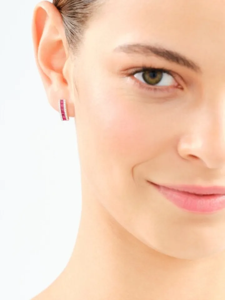 Kolczyki z białego złota z brylantami i rubinami - próba 585