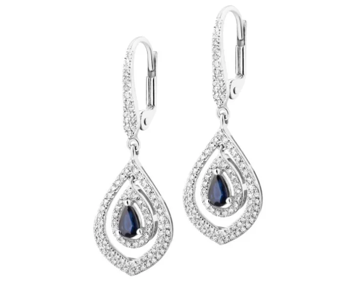 Kolczyki z białego złota z diamentami i szafirami - próba 585