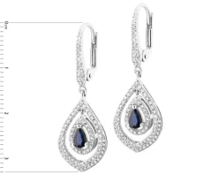 Kolczyki z białego złota z diamentami i szafirami - próba 585