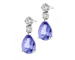 Kolczyki z białego złota z brylantami i tanzanitami - próba 585