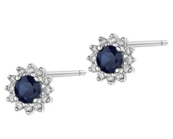 Kolczyki z białego złota z brylantami i szafirami - próba 585