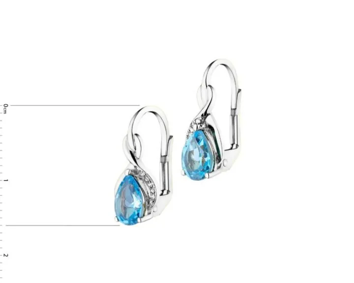 Kolczyki z białego złota z diamentami i topazami - próba 585