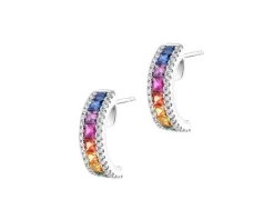 Kolczyki z białego złota z brylantami i szafirami kolorowymi - próba 585