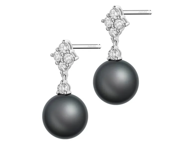 Kolczyki z białego złota z brylantami i perłami Tahiti - próba 750