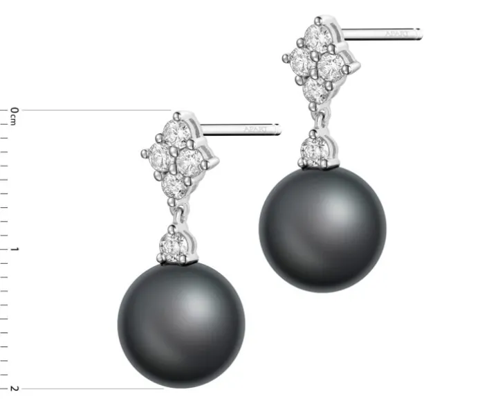 Kolczyki z białego złota z brylantami i perłami Tahiti - próba 750