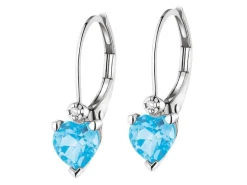 Kolczyki z białego złota z diamentami i topazami - serca - próba 375