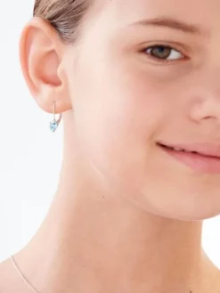 Kolczyki z białego złota z diamentami i topazami - serca - próba 375