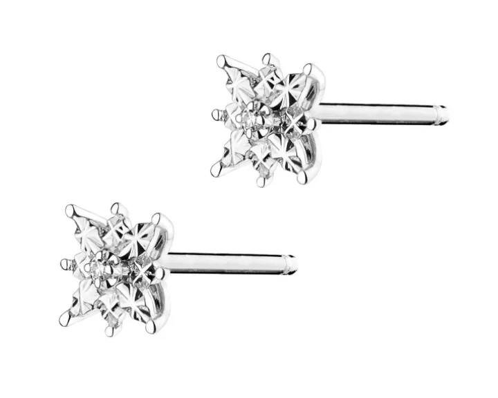 Kolczyki z białego złota z diamentami - gwiazdy - 0,006 ct - próba 375