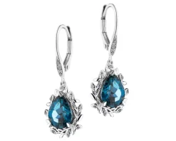 Kolczyki z białego złota z diamentami i topazami London Blue - próba 585