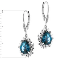 Kolczyki z białego złota z diamentami i topazami London Blue - próba 585