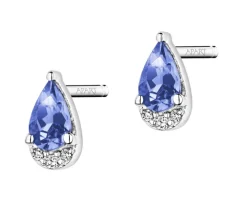 Kolczyki z białego złota z brylantami i tanzanitami - próba 585