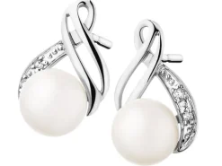 Kolczyki z białego złota z diamentami i perłami - próba 585