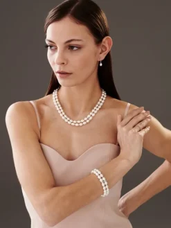 Kolczyki z białego złota z diamentami i perłami - próba 585