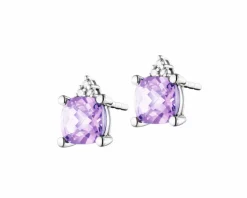 Kolczyki z białego złota z diamentami i ametystami - próba 585