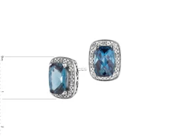 Kolczyki z białego złota z diamentami i topazami London Blue - próba 585