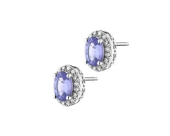 Kolczyki z białego złota z diamentami i tanzanitami - próba 585