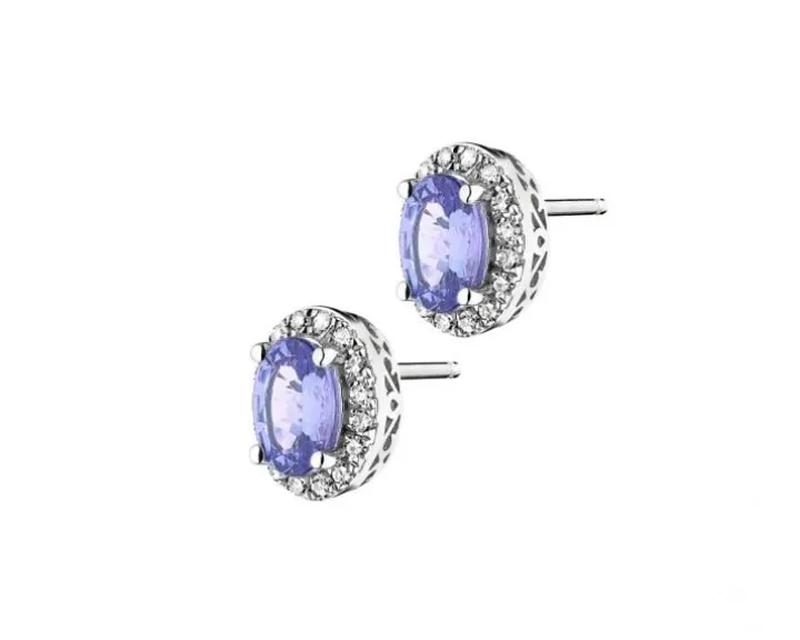 Kolczyki z białego złota z diamentami i tanzanitami - próba 585