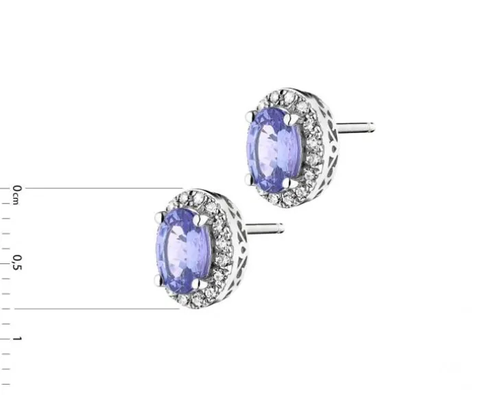 Kolczyki z białego złota z diamentami i tanzanitami - próba 585