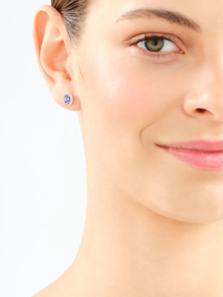 Kolczyki z białego złota z diamentami i tanzanitami - próba 585