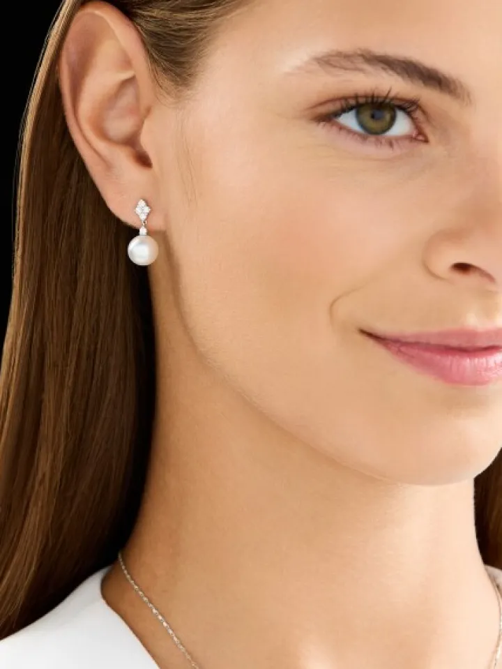 Kolczyki z białego złota z brylantami i perłami South Sea - próba 750