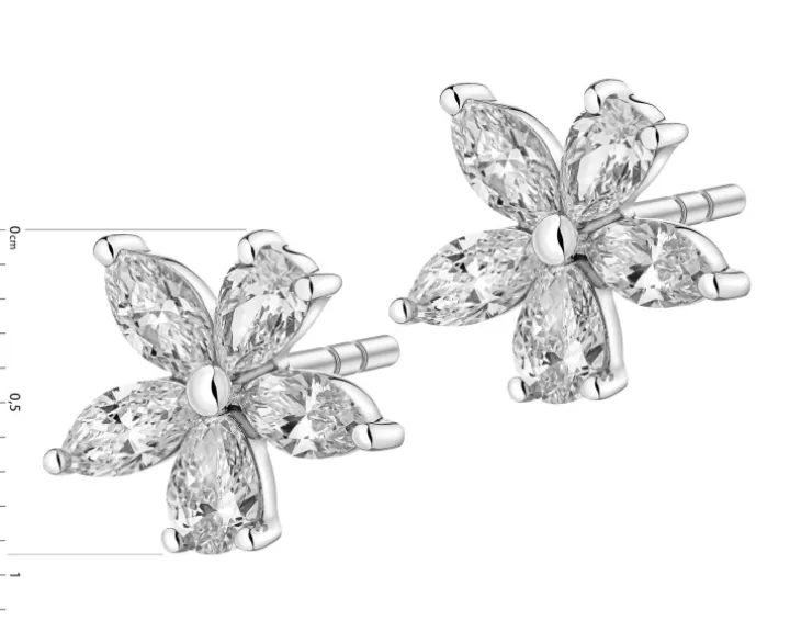Kolczyki z białego złota z diamentami - kwiaty - 0,94 ct - próba 585