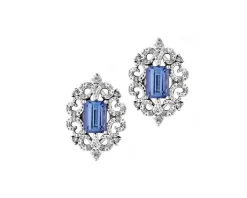 Kolczyki z białego złota z brylantami i tanzanitami - próba 585