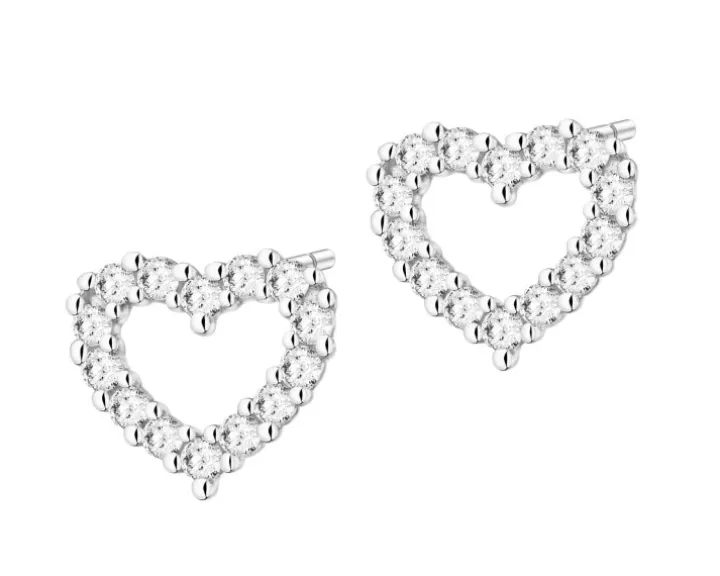 Kolczyki z białego złota z brylantami laboratoryjnymi - serca - 0,20 ct - próba 585