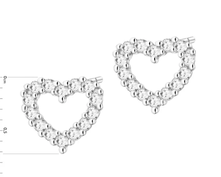 Kolczyki z białego złota z brylantami laboratoryjnymi - serca - 0,20 ct - próba 585