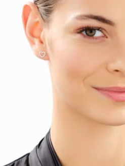 Kolczyki z białego złota z brylantami laboratoryjnymi - serca - 0,20 ct - próba 585