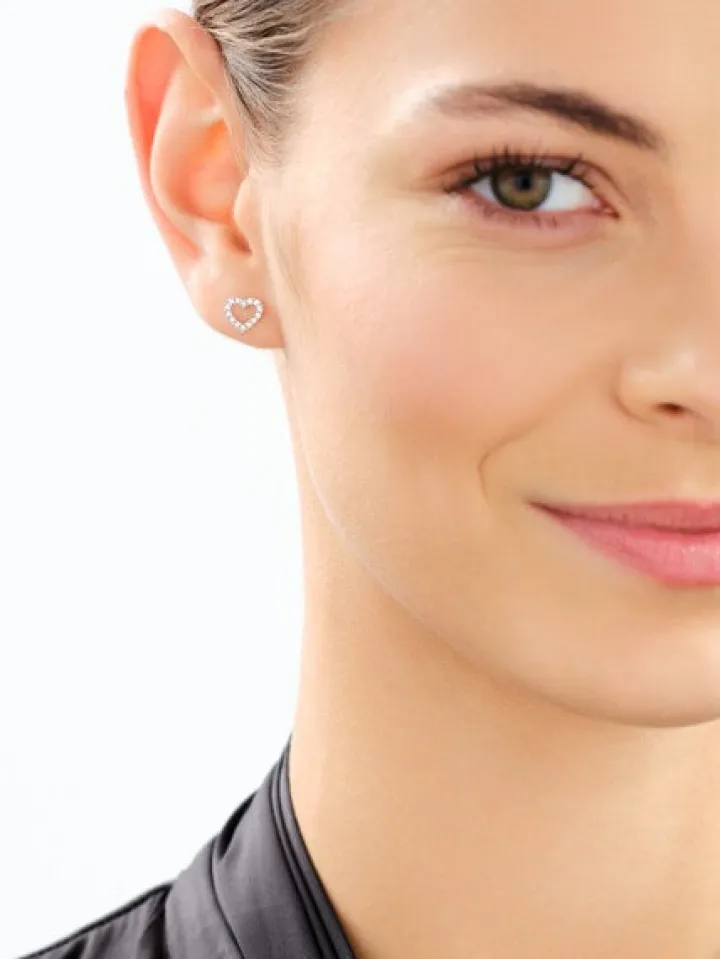 Kolczyki z białego złota z brylantami laboratoryjnymi - serca - 0,20 ct - próba 585