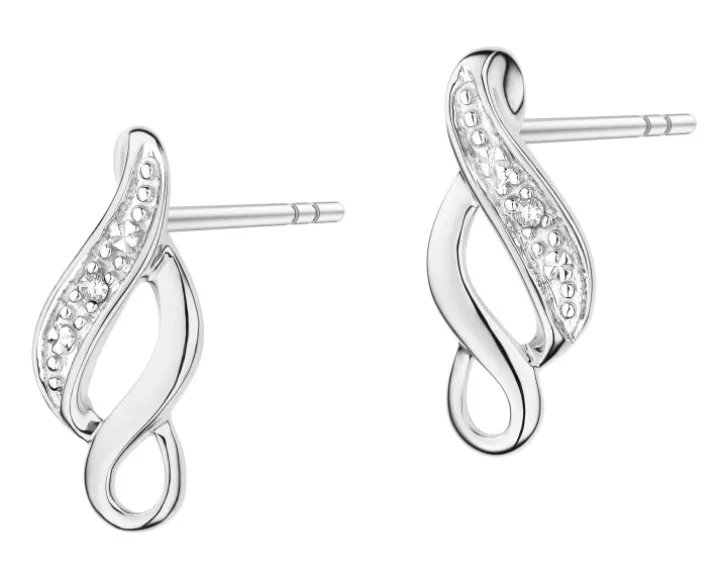 Kolczyki z białego złota z diamentami - 0,008 ct - próba 585