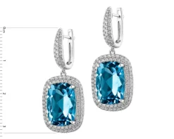 Kolczyki z białego złota z brylantami i topazami London Blue - próba 585