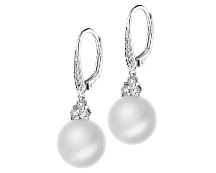 Kolczyki z białego złota z brylantami i perłami South Sea - próba 585