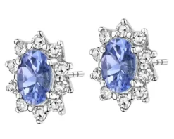 Kolczyki z białego złota z diamentami i tanzanitami - próba 585