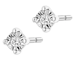 Kolczyki z  białego złota z brylantami - 0,02 ct - próba 585