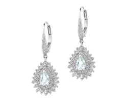 Kolczyki z białego złota z diamentami i akwamarynami - próba 585