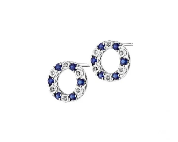 Kolczyki z białego złota z diamentami i szafirami - próba 585