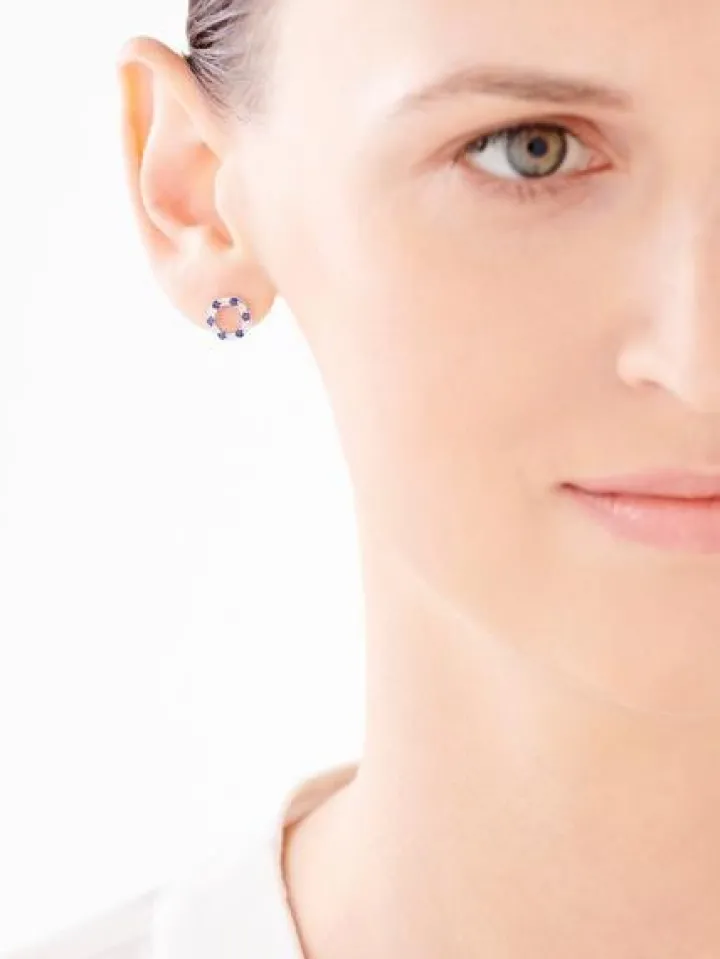 Kolczyki z białego złota z diamentami i szafirami - próba 585