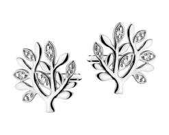 Kolczyki z białego złota z diamentami - drzewka - 0,01 ct - próba 375