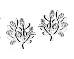 Kolczyki z białego złota z diamentami - drzewka - 0,01 ct - próba 375