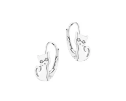 Kolczyki z białego złota z diamentami - koty - 0,01 ct - próba 585