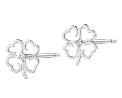 Kolczyki z białego złota z diamentami - koniczyny - 0,008 ct - próba 375