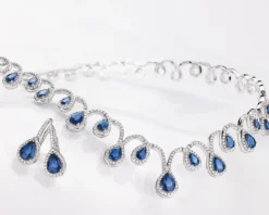 Kolczyki z białego złota z brylantami i szafirami - próba 585