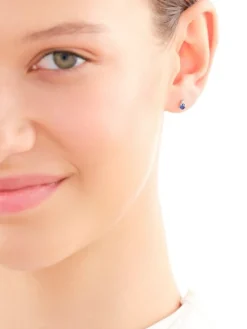 Kolczyki z białego złota z diamentami i szafirami syntetycznymi - próba 375