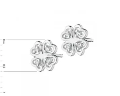 Kolczyki z białego złota z diamentami - koniczyny - 0,02 ct - próba 375
