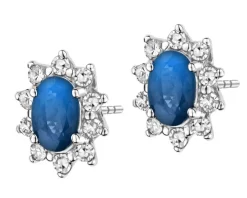 Kolczyki z białego złota z diamentami i szafirami - próba 585