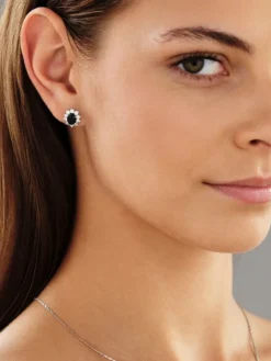 Kolczyki z białego złota z brylantami i szafirami - próba 585