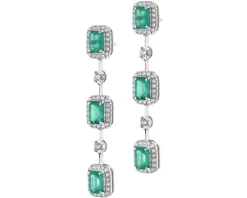 Kolczyki z białego złota z brylantami i szmaragdami - próba 750