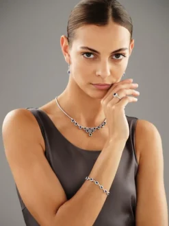 Kolczyki z białego złota z brylantami i szafirami - próba 585