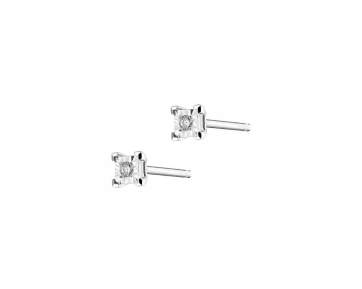 Kolczyki z białego złota z brylantami - 0,02 ct - próba 375